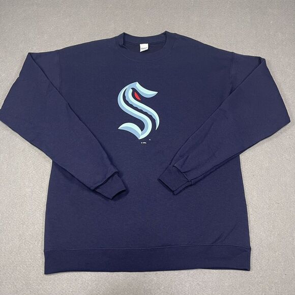 adidas Other - Seattle Kraken Sweatshirt Mens Medium Deep See Blue Hanes Crewneck Front S Logo